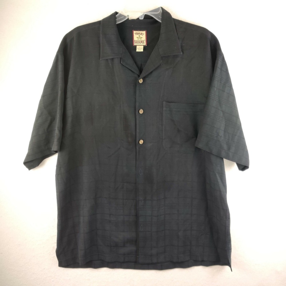Tommy Bahama Mens Large Silk Casual Button‎ Up Shirt Black Size L